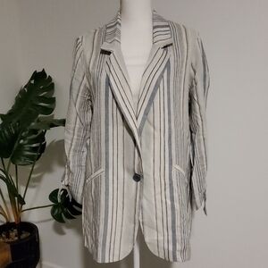 DREW Striped Blazer - Cream and Gray